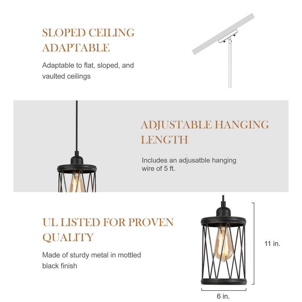 LNC Antique Black Drum Pendant Light Industrial 1-Light Island Chandelier