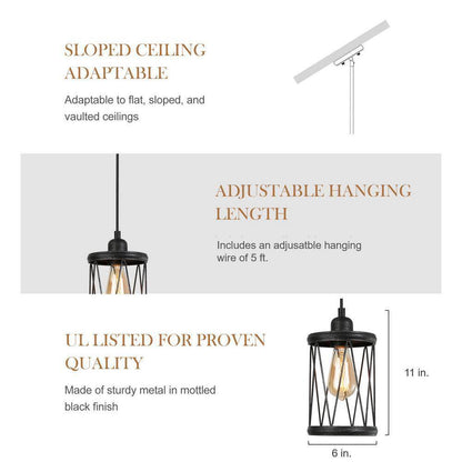 LNC Antique Black Drum Pendant Light Industrial 1-Light Island Chandelier