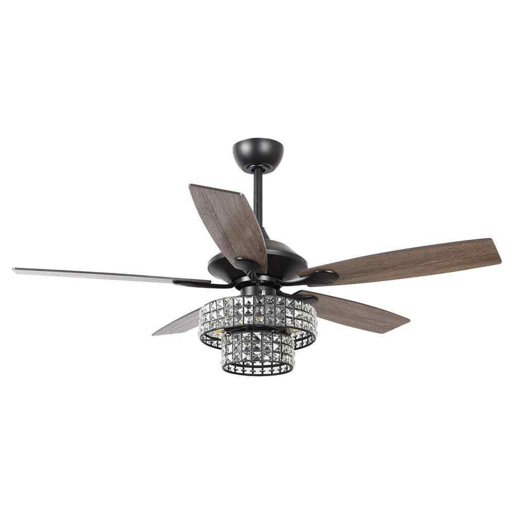 Parrot Uncle Rafferty 52 in. Black Dual Crystal Ceiling Fan w/ Remote Control