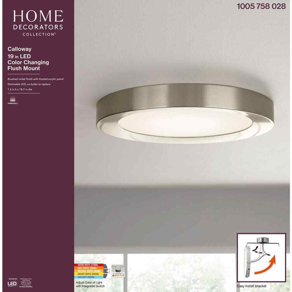 Home Decorators Calloway 19 in. Brushed Nickel Selectable LED Flush Mount