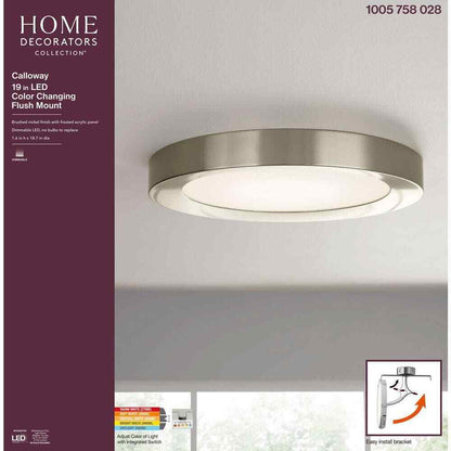 Home Decorators Calloway 19 in. Brushed Nickel Selectable LED Flush Mount