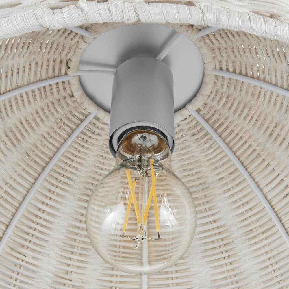Hampton Bay Highler 13 in. Silver Flush Mount with White Rattan Shade HD5887E5