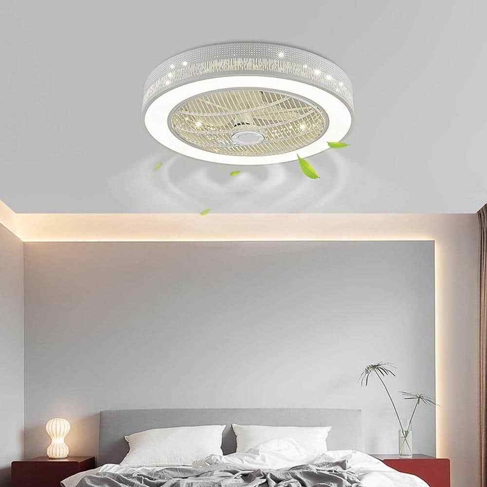OUKANING 22 in. Modern Integrated LED White Round Semi Flush Mount Ceiling Fan