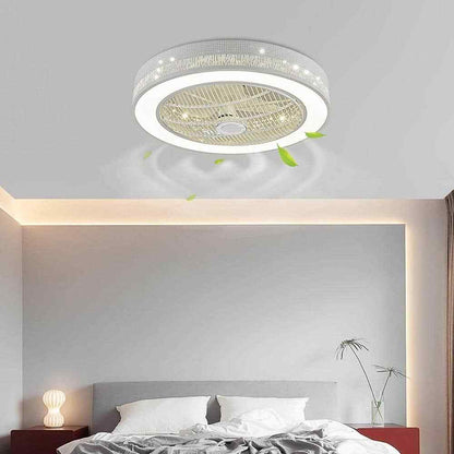 OUKANING 22 in. Modern Integrated LED White Round Semi Flush Mount Ceiling Fan