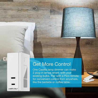 Lutron Caseta Smart Lighting Dimmer for Table Lamps 100W LED Bulbs PD-3PCL-WH