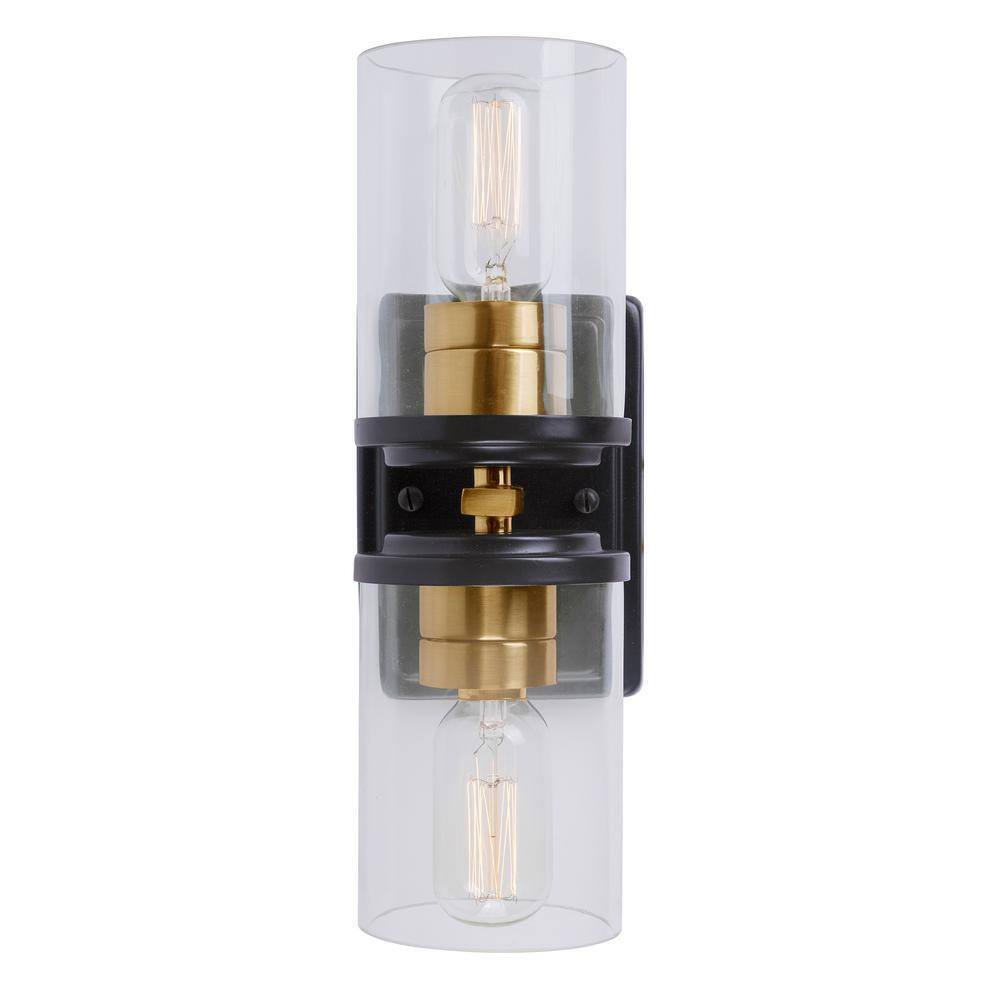 2-Light Black and Soft Gold Wall Sconce Vanity Light with Clear Glass