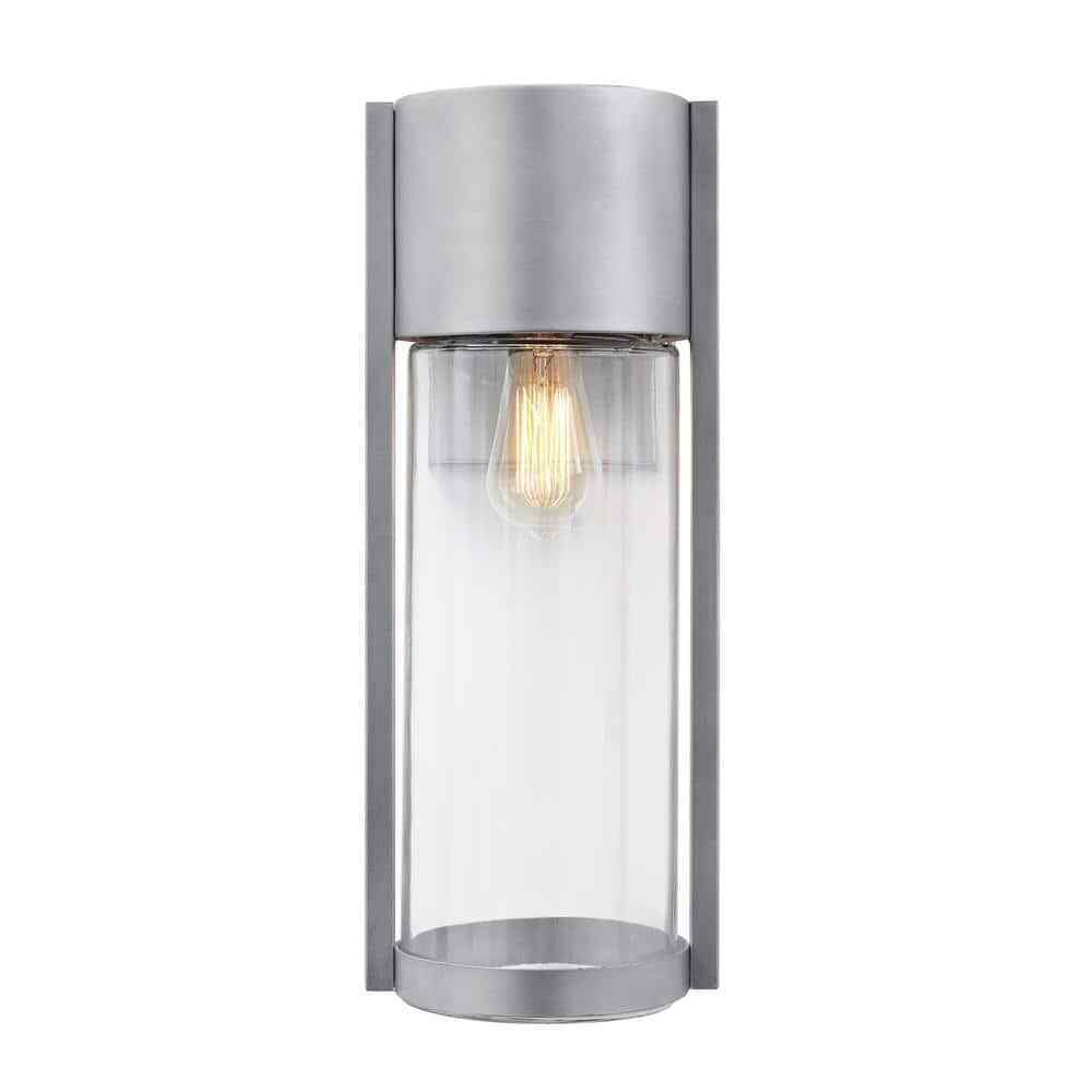 Hampton Bay Kempster 14 in. Modern Brushed Nickel Modern Outdoor Cylinder Light
