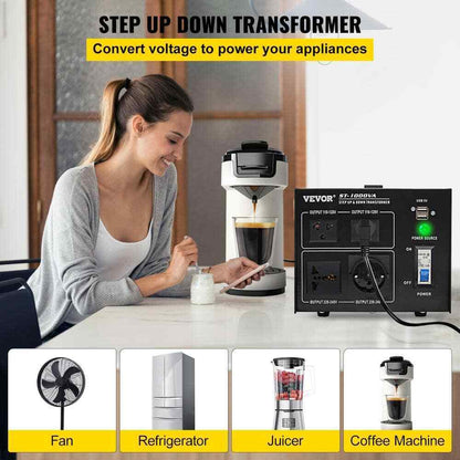 VEVOR Voltage Converter 1000-Watt 110-Volt/240-Volt US/EU Outlet USB Port