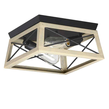 Hukoro Mousse 12 in. W 2-Light Flush Mount w/ Matte Black Finish and Oak Accents