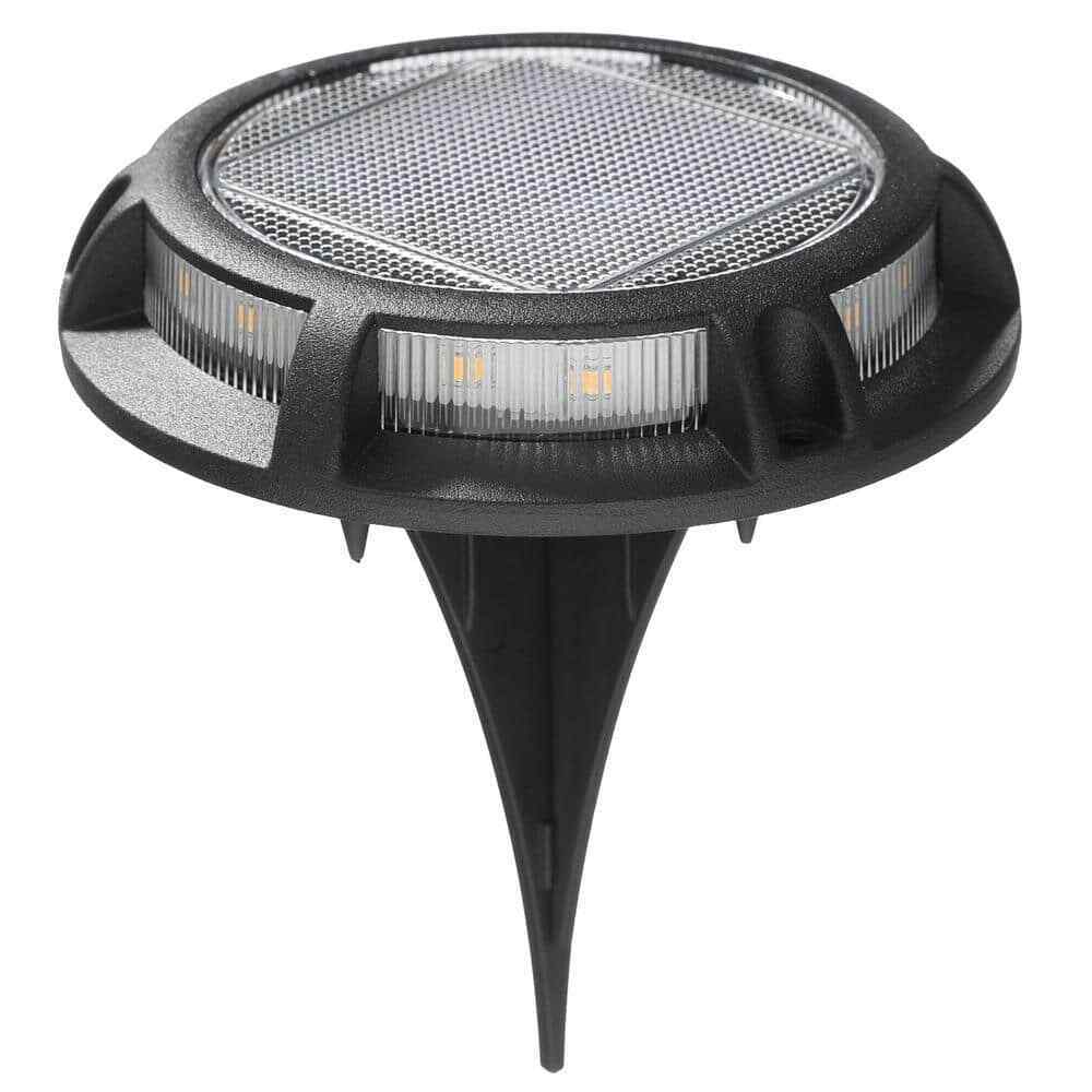 Hampton Bay Solar 15 Lumens Matte Black Integrated LED Disk Path Light 4-Pack