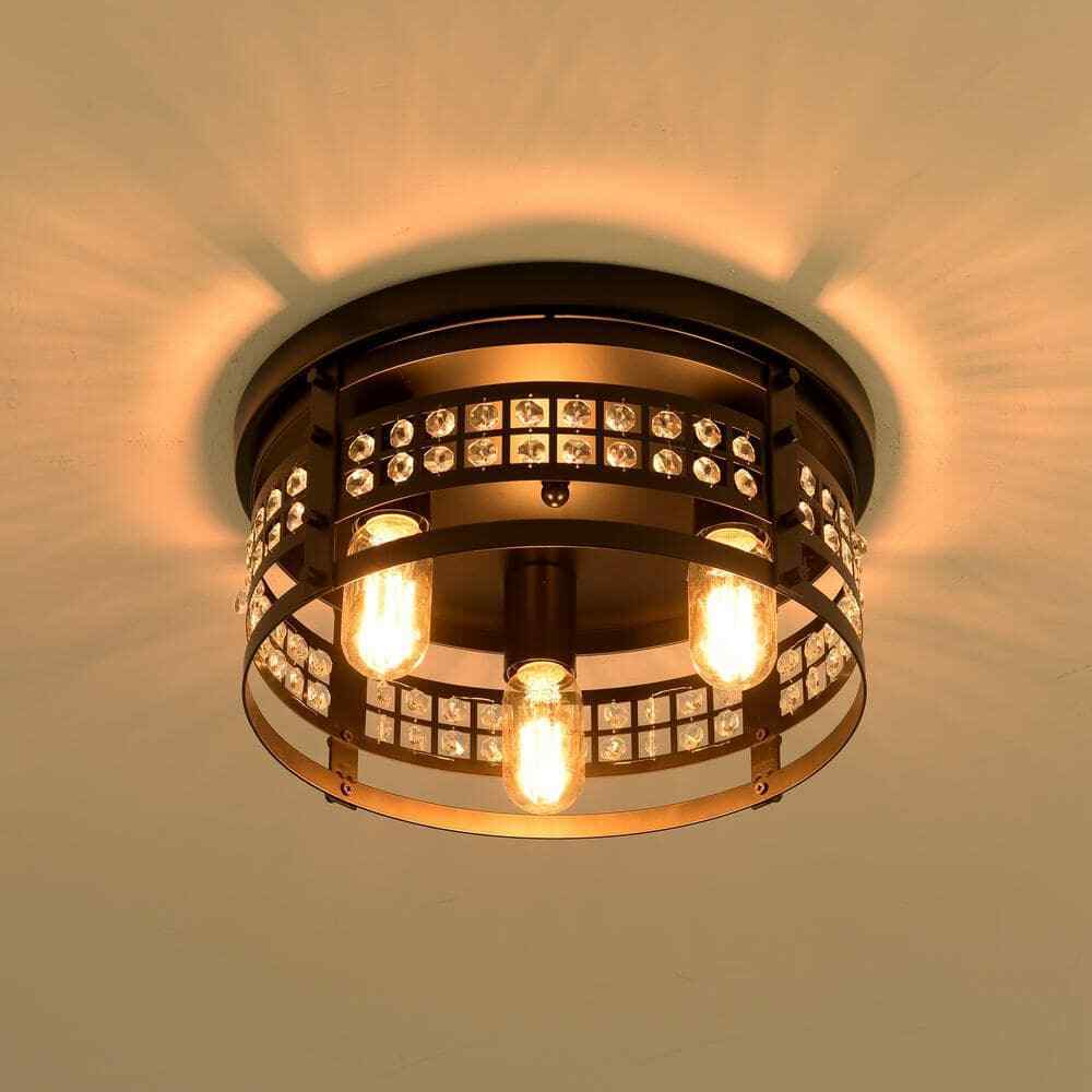 Flint Garden 13.4 in. 3-Light Modern Industrial Matte Black Drum Flush Mount