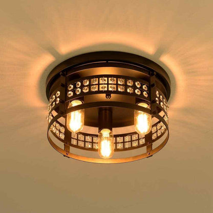 Flint Garden 13.4 in. 3-Light Modern Industrial Matte Black Drum Flush Mount