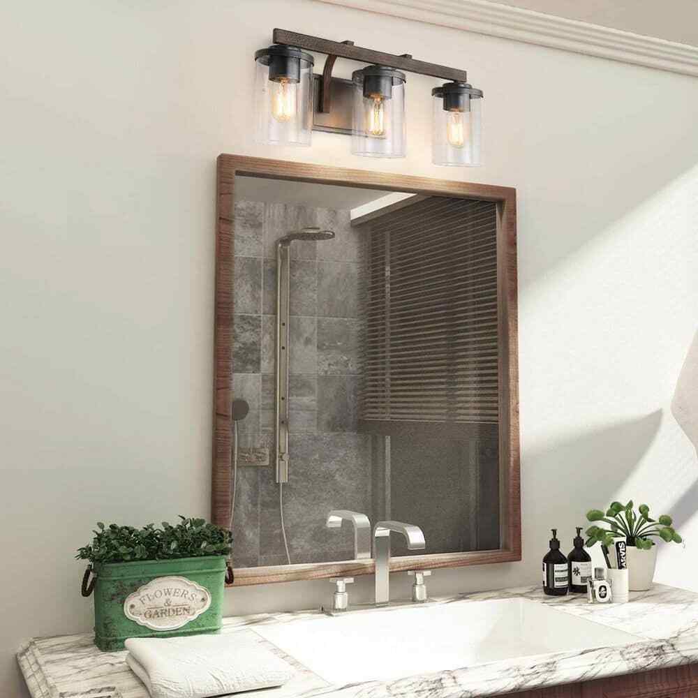 LNC Weyland Farmhouse 20 in. 3-Light Rust Black Bathroom Bar Vanity Light