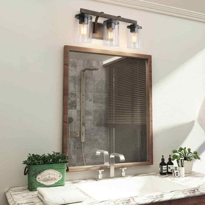 LNC Weyland Farmhouse 20 in. 3-Light Rust Black Bathroom Bar Vanity Light