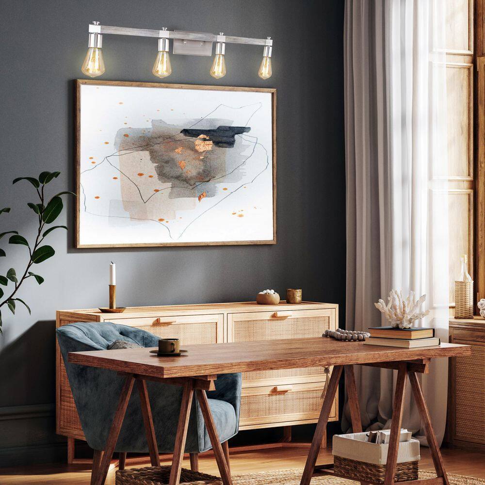 Eglo Westbury 30.8 in. 4-Light Vanity Light Nickel w/ Painted Grey Driftwood