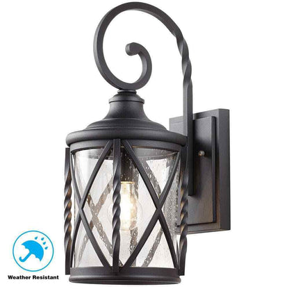 Home Decorators Walcott Manor 18.75 in. 1-Light Black Industrial Outdoor Sconce
