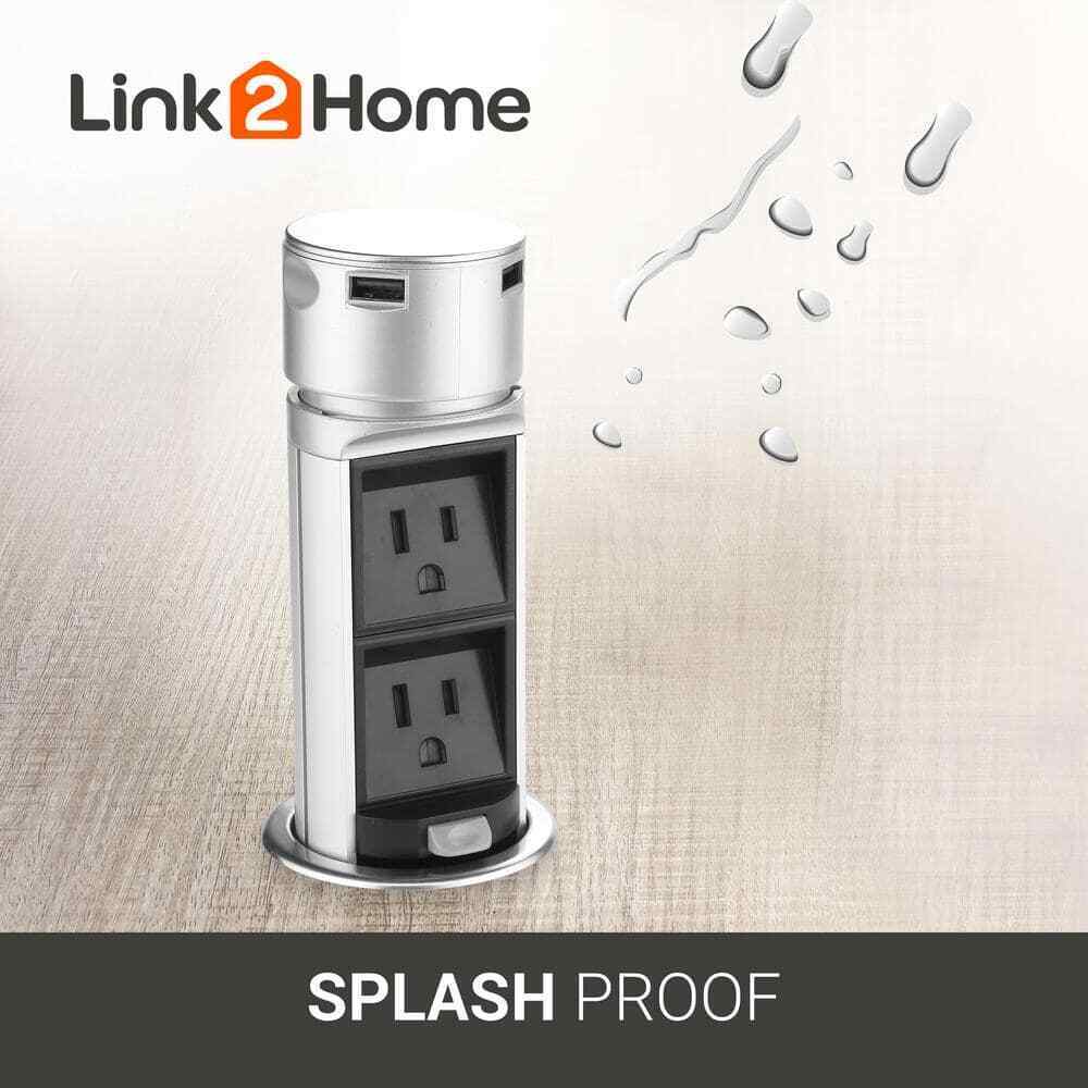 Link2Home Space Saver Pop Up-Outlet 2 Power Outlets 2 USB Ports 2.4 Amp