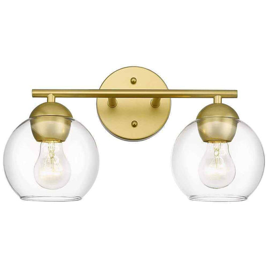JAZAVA 15 in. 2-Light Gold Bathroom Over Mirror Vanity Light