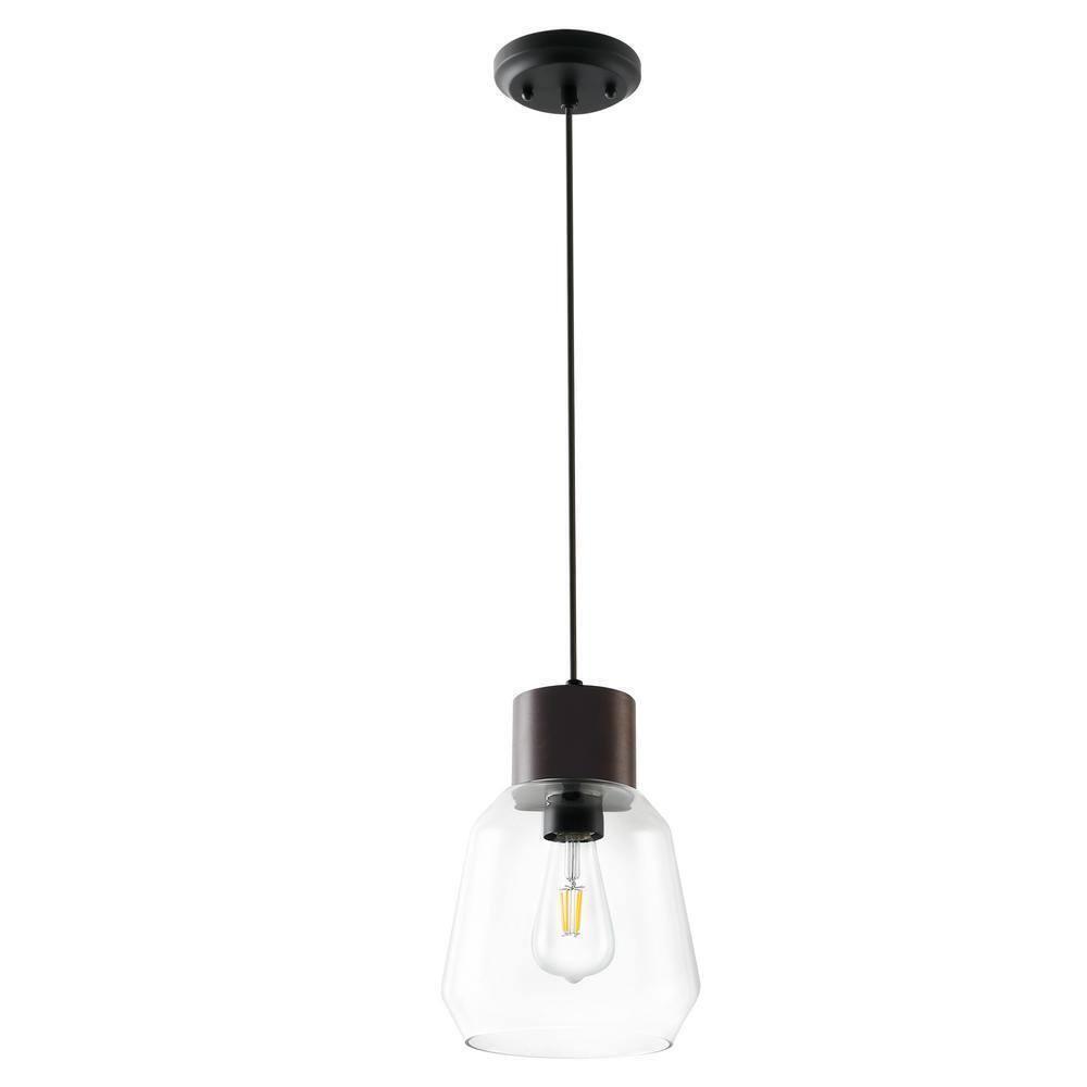 Light Society Faye 1-Light Black Wood/Clear Pendant with Glass Shade