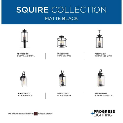 Progress Lighting Squire Collection 1-Light Black Outdoor Small Wall Lantern