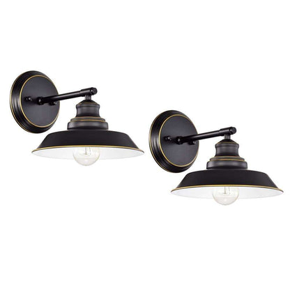 Tatahance 8.75 in. W 2-Light Black Vanity Light with Metal Shade Set of 2