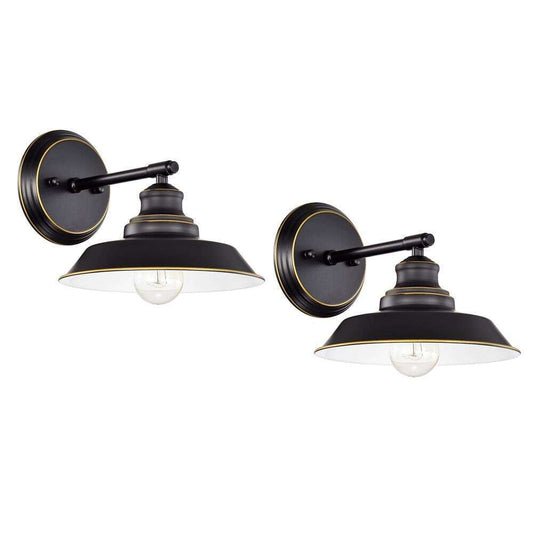Tatahance 8.75 in. W 2-Light Black Vanity Light with Metal Shade Set of 2