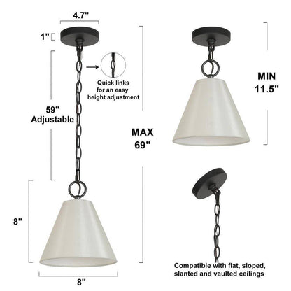 LNC Modern White Pendant Light with Fabric Shade 1-Light