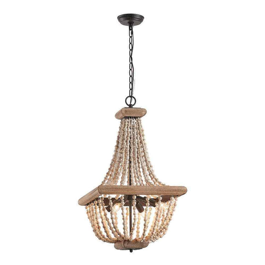 Parrot Uncle Regas 4-Light Farmhouse Weathered Wood Bead Candle Style Chandelier