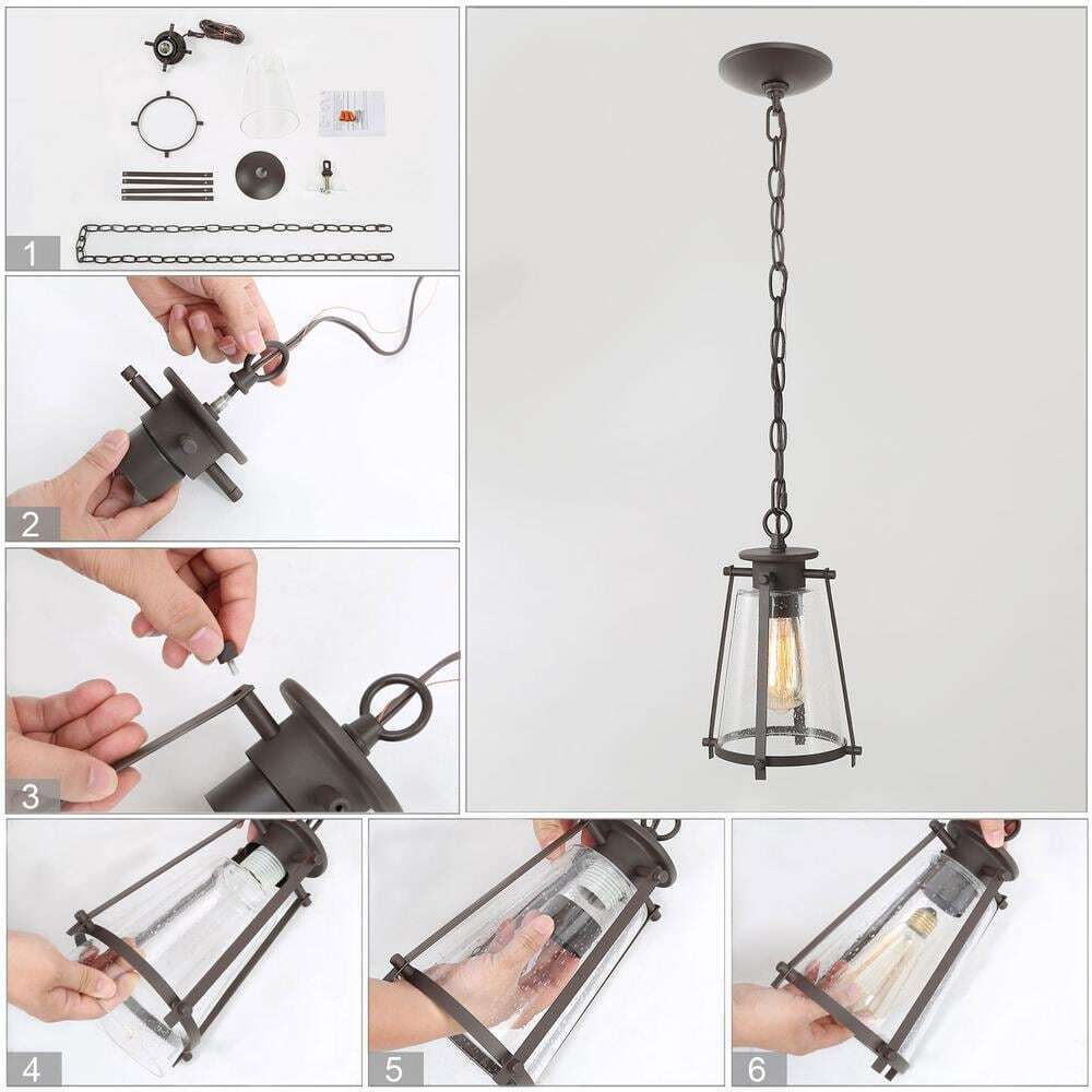 LNC Asaf Oil-Rubbed Bronze Mini Lantern Pendant Light w/ Seeded Glass Shade