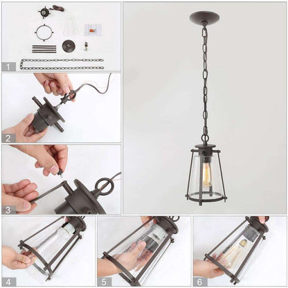 LNC Asaf Oil-Rubbed Bronze Mini Lantern Pendant Light w/ Seeded Glass Shade