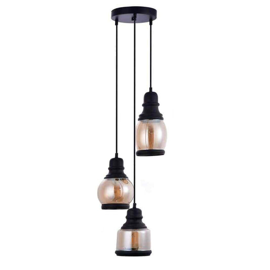 LAZZUR Vaige 13 in. 3-Light Matte Black Pendant with Amber Glass Shade