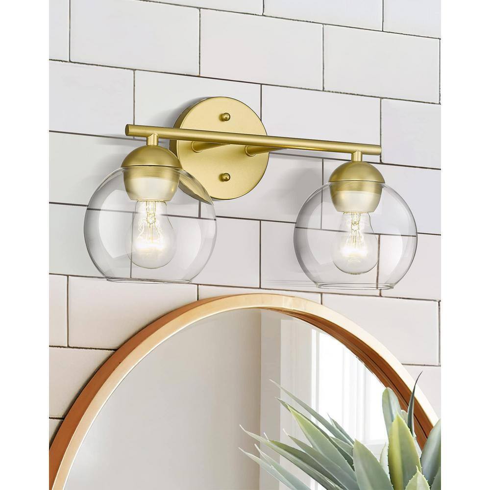 JAZAVA 15 in. 2-Light Gold Bathroom Over Mirror Vanity Light