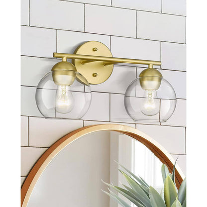 JAZAVA 15 in. 2-Light Gold Bathroom Over Mirror Vanity Light