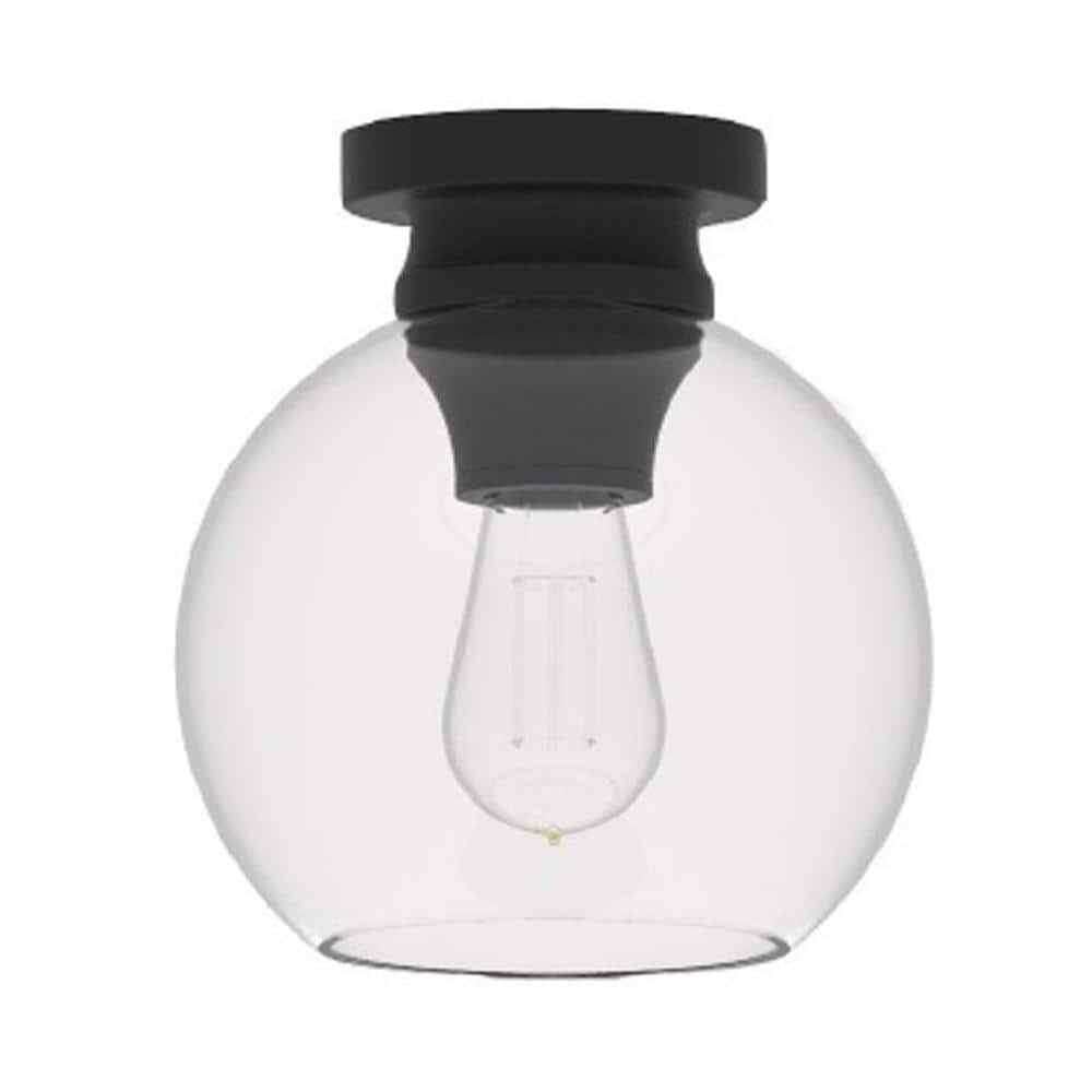 Home Decorators Evelyn 8 in Matte Black Flush Mount Ceiling Light w/ Clear Glass