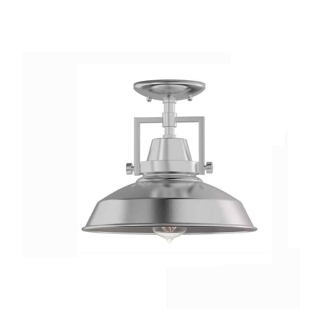 Hampton Bay Wilhelm 12 in. 1-Light Brushed Steel Semi-Flush Mount Ceiling Light