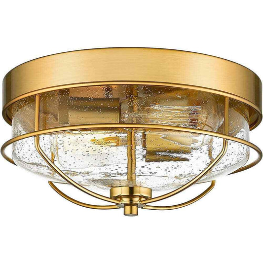 JAZAVA 12 in. 2-Light Farmhouse Champagne Gold Finish Ceiling Light Flush Mount