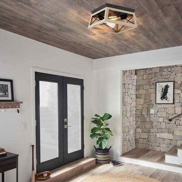 Hukoro Mousse 12 in. W 2-Light Flush Mount w/ Matte Black Finish and Oak Accents