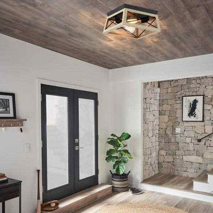 Hukoro Mousse 12 in. W 2-Light Flush Mount w/ Matte Black Finish and Oak Accents