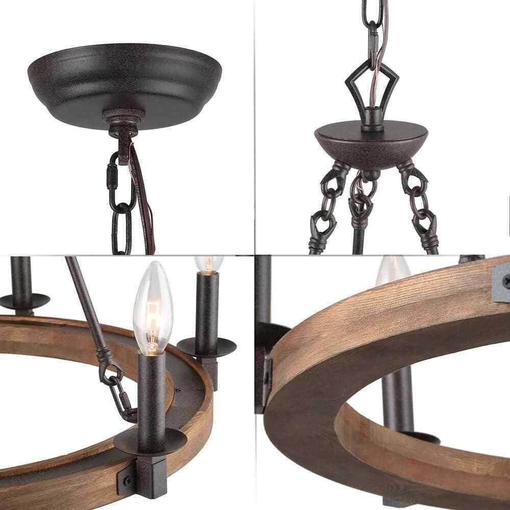 LNC Wagon Wheel Chandelier 6-Light Distressed Wood Island Light Rustic Bronze