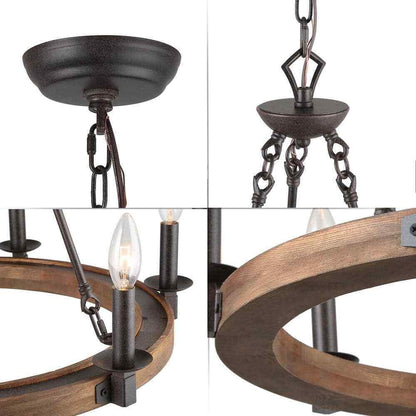 LNC Wagon Wheel Chandelier 6-Light Distressed Wood Island Light Rustic Bronze