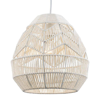 Bel Air Lighting 1-Light White Rope Basket Pendant Light Fixture w/ Woven Shade