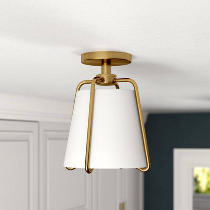 Meyer&Cross Marduk 9.5 in. Brushed Brass Semi Flush Mount with Fabric Shade