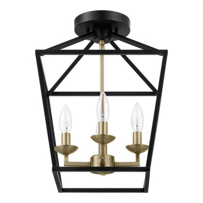 Home Decorators Weyburn 16.5 in. 4-Light Black and Gold Semi-Flush Mount
