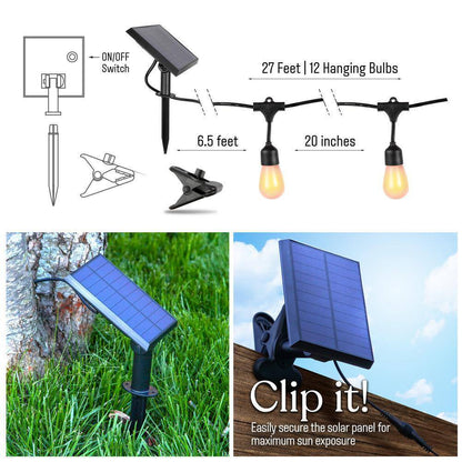 Brightech 12-Light 27 ft. Black Outdoor Solar Hanging LED String Lights