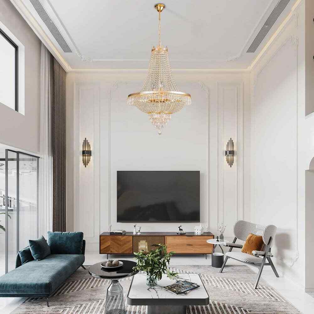 OUKANING 24 in. Gold 9-Light Raindrop Classic Empire Style Chain Chandelier
