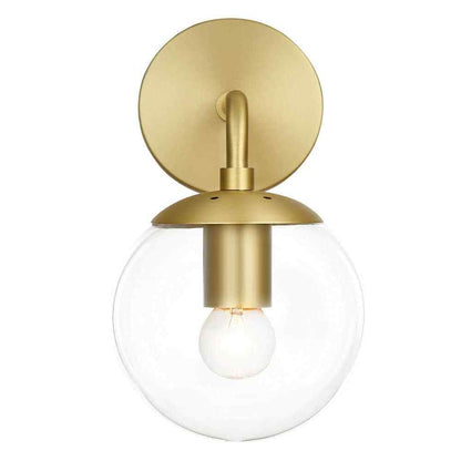Light Society Zeno Globe Brushed Brass Wall Sconce with Clear Shade