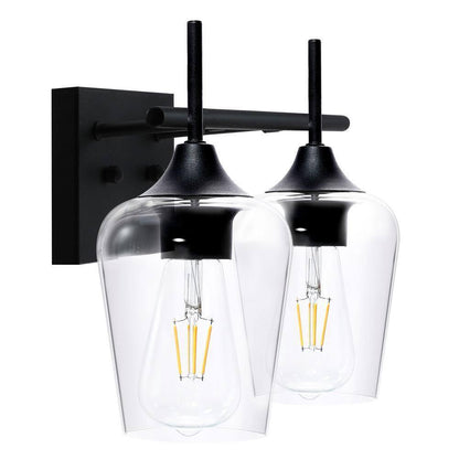 Merra 2-Light Matt Black Vanity Light Bathroom with Clear Glass Shades