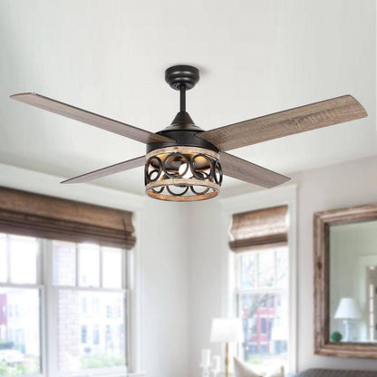 Flint Garden 52 in. Industrial Indoor Matte Black Cage Ceiling Fan