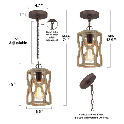 LNC Rustic 1-Light Antique Brown Farmhouse Wood Chandelier Pendant Light