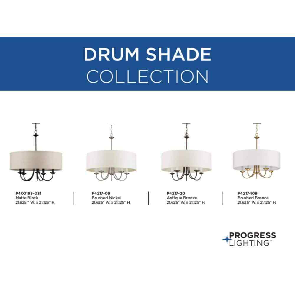 Progress Lighting Drum Shade Collection Farmhouse 21-5/8 in. 5-Light Matte Black
